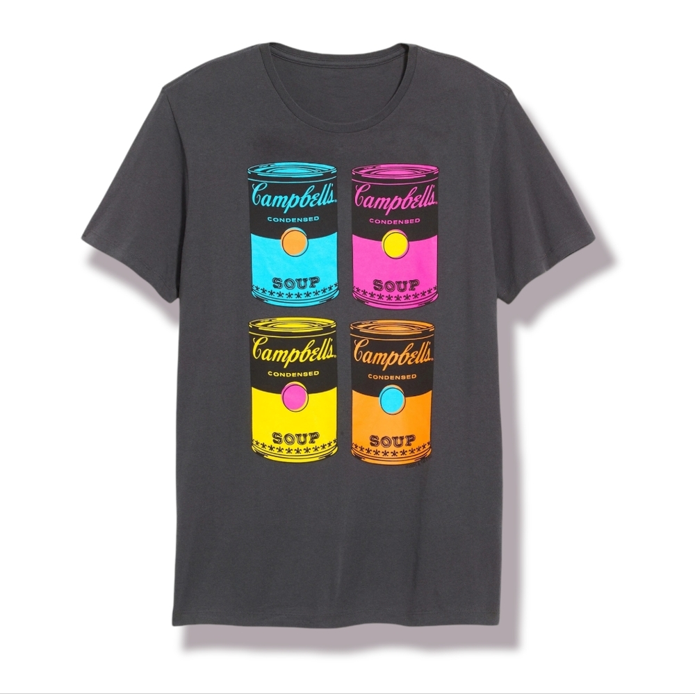 Andy Warhol Pop Art Campbell's Soup Can Dark Grey Short Sleeve T Shirt, Various